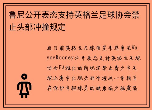 鲁尼公开表态支持英格兰足球协会禁止头部冲撞规定